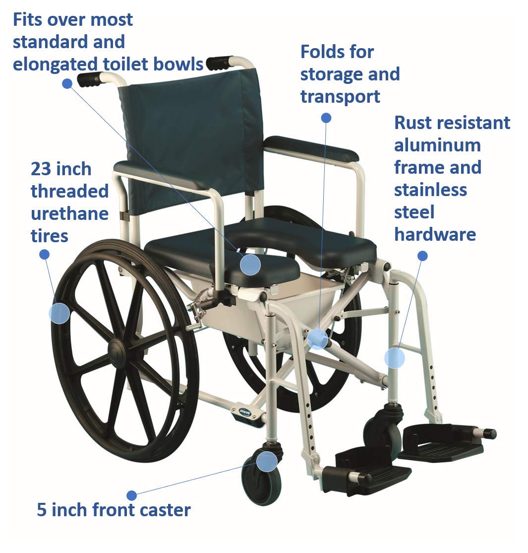 Mariner Rolling Shower Wheelchair with Commode, 18'' Seat Width, Self Propel